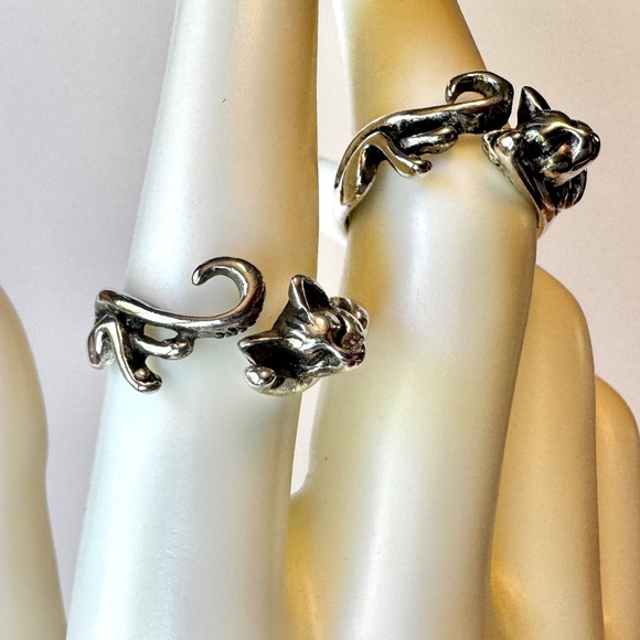 Kitty Cat Rings, Set of 2 Matching Silver, US size 7 - Picture 8 of 12